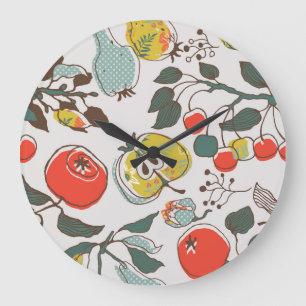 Assorted fruits, colorful seamless pattern. large clock