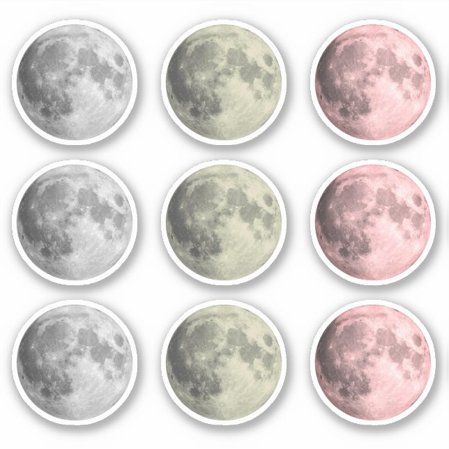 Assorted Full Moons Lunar Space Stickers (Front)