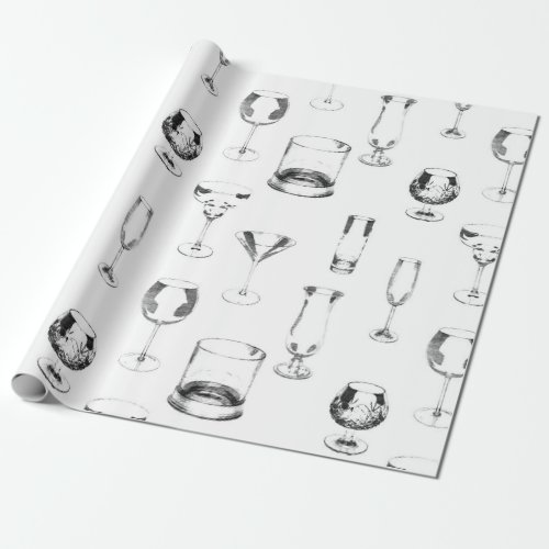 Assorted Glassware in black on white Wrapping Paper