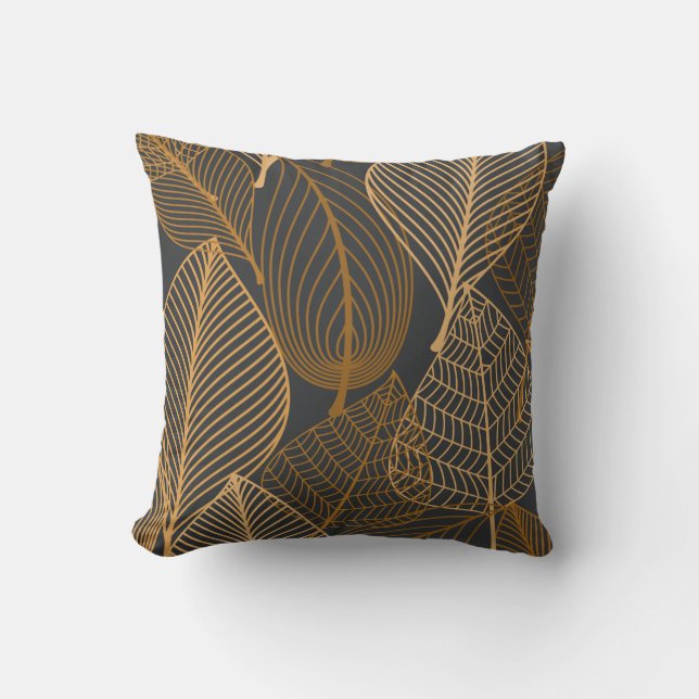 Assorted Gold Leaves Throw Pillow (Front)