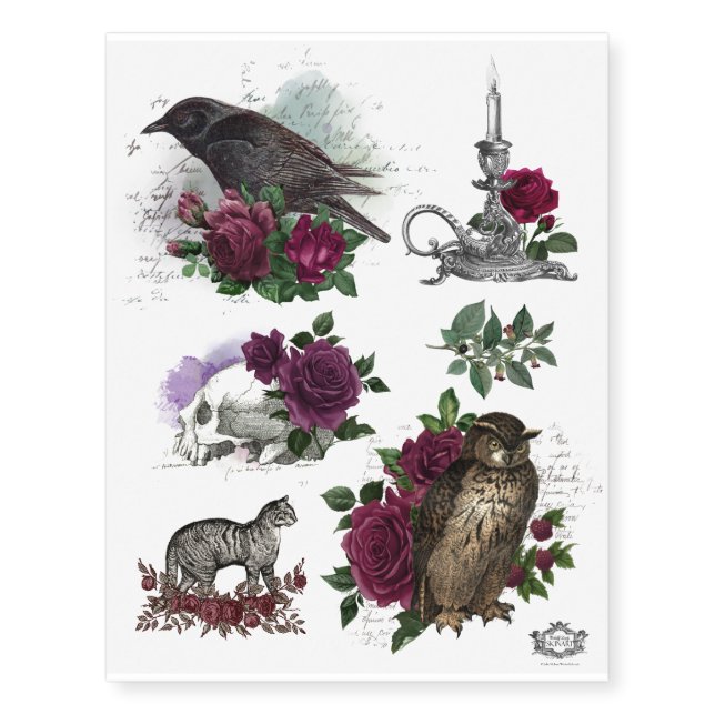 Assorted Halloween Collection  with roses Temporary Tattoos (Front)