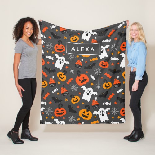 Assorted Halloween Symbols Pattern Fleece Blanket
