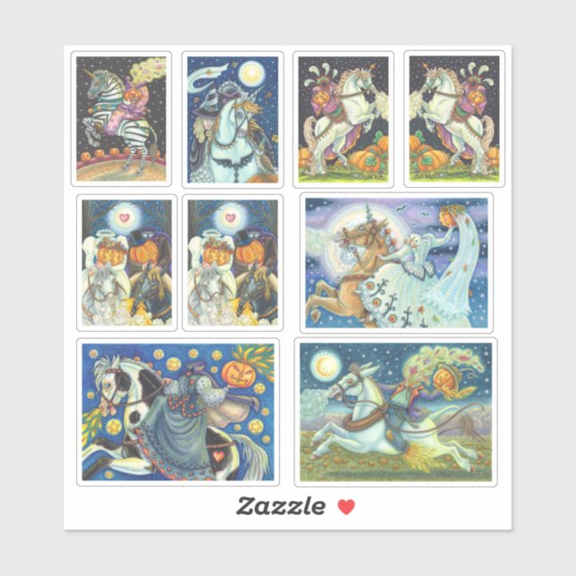 ASSORTED HEADLESS HORSEMAN HORSEWOMAN HALLOWEEN STICKER (Sheet)