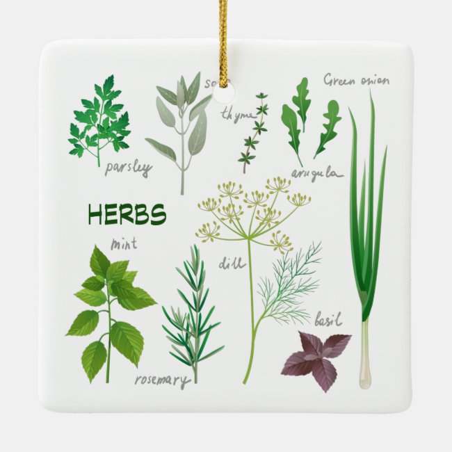 Assorted Herbs Design Ceramic Ornament