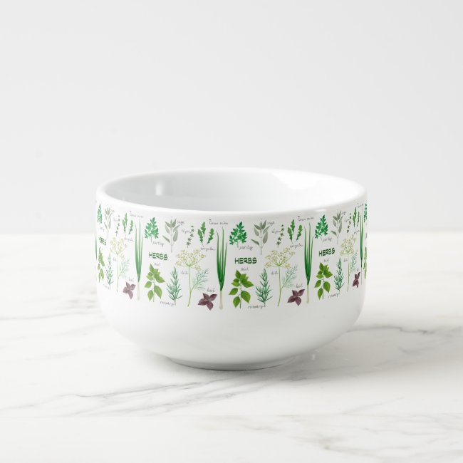 Assorted Herbs Herbal Design Soup Bowl