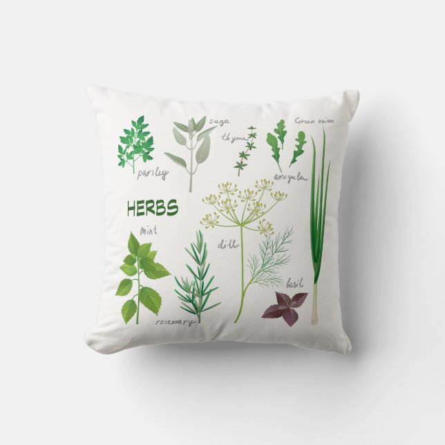 Assorted Herbs Throw Pillow (Front)