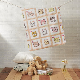 Assorted Kittens Vintage Salmon Gingham Baby Blanket