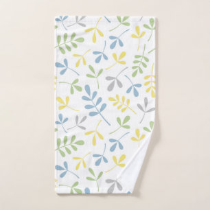 Assorted Leaves Big Ptn Blue Grn Gray Yellow White Hand Towel
