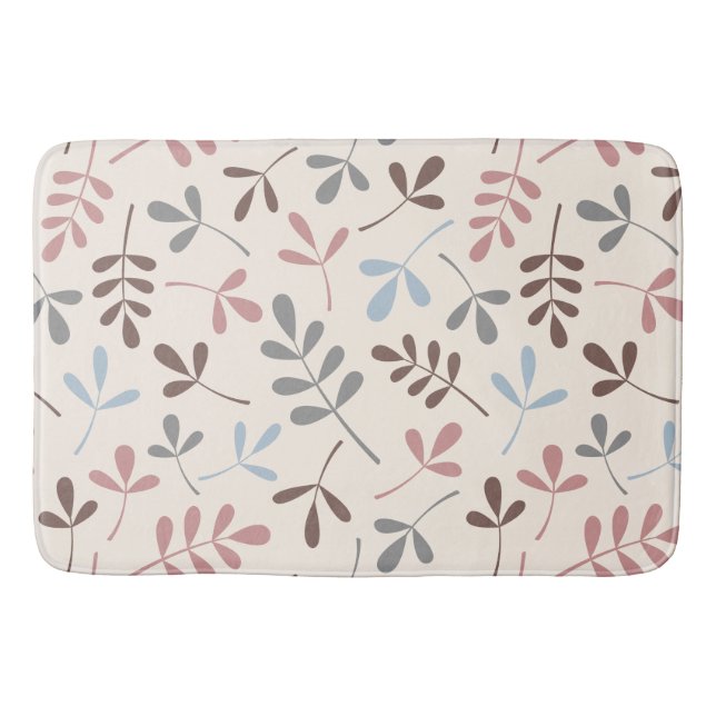 Assorted Leaves Grey Taupe Blue Pink Crm Ptn Bath Mat (Front)