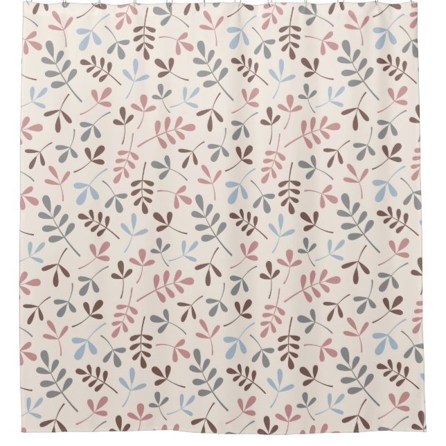 Assorted Leaves Grey Taupe Blue Pink Crm Ptn Shower Curtain (Front)