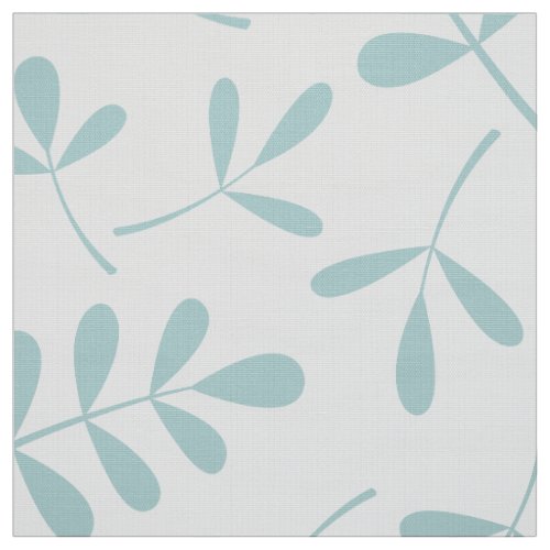 Assorted Leaves Pattern Duck Egg Blue on White Fabric
