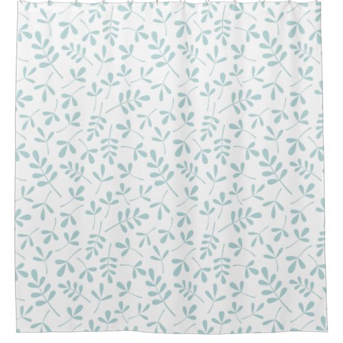 Assorted Leaves Pattern Duck Egg Blue on White Shower Curtain