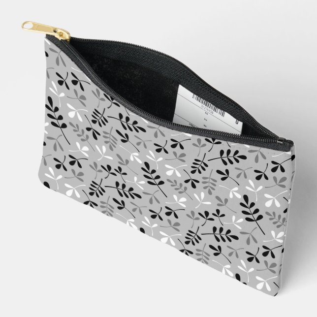 Assorted Leaves Pattern Monochrome Accessory Pouch (Open)