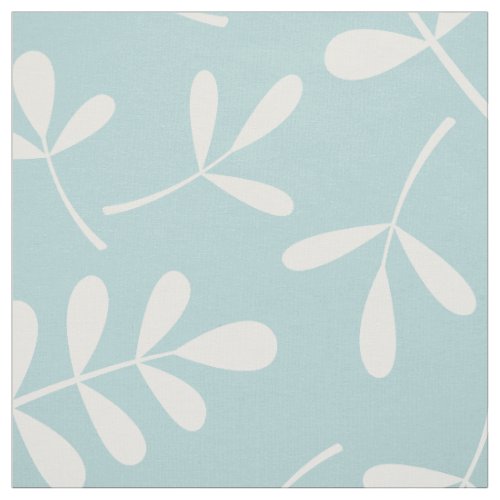 Assorted Leaves Pattern White on Duck Egg Blue Fabric