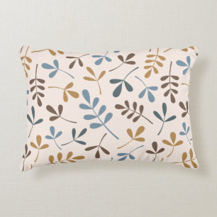Assorted Leaves Ptn Blues Brown Gold Cream Accent Pillow