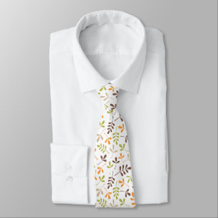 Assorted Leaves Ptn Brown Orange Green Sand White Neck Tie