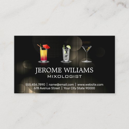 Assorted Mixed Drinks  Lights Backdrop Business Card