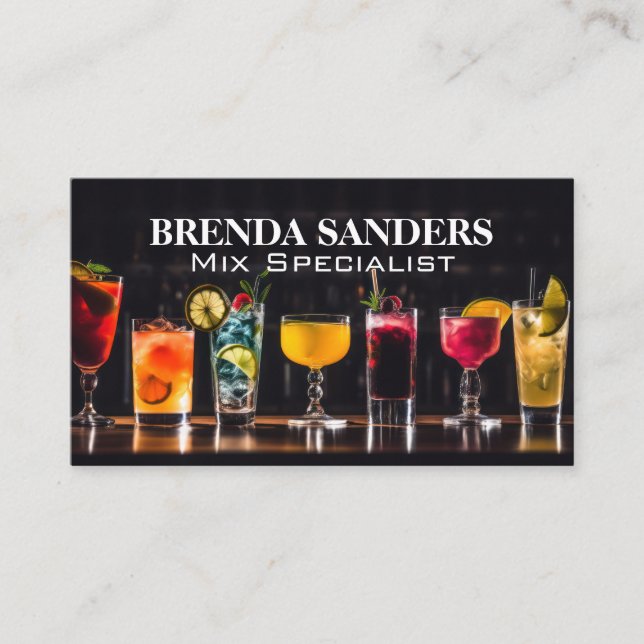 Assorted Mixed Drinks on Bar Top Business Card (Front)