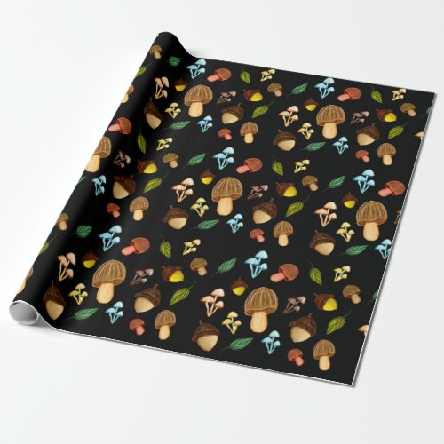 Assorted Mushroom Acorn and Leaf Wrapping Paper