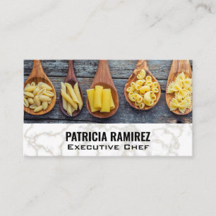 Assorted Pastas on Wooden Spoons   Marble Business Card