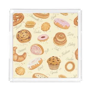 Assorted Pastries: Tasty Seamless Pattern. Acrylic Tray