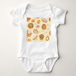 Assorted Pastries: Tasty Seamless Pattern. Baby Bodysuit