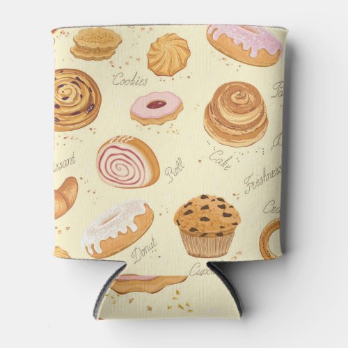 Assorted Pastries Tasty Seamless Pattern Can Cooler