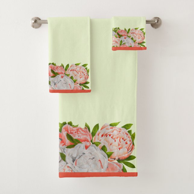 Assorted Peonies on a Bathroom Towel Set (Insitu)