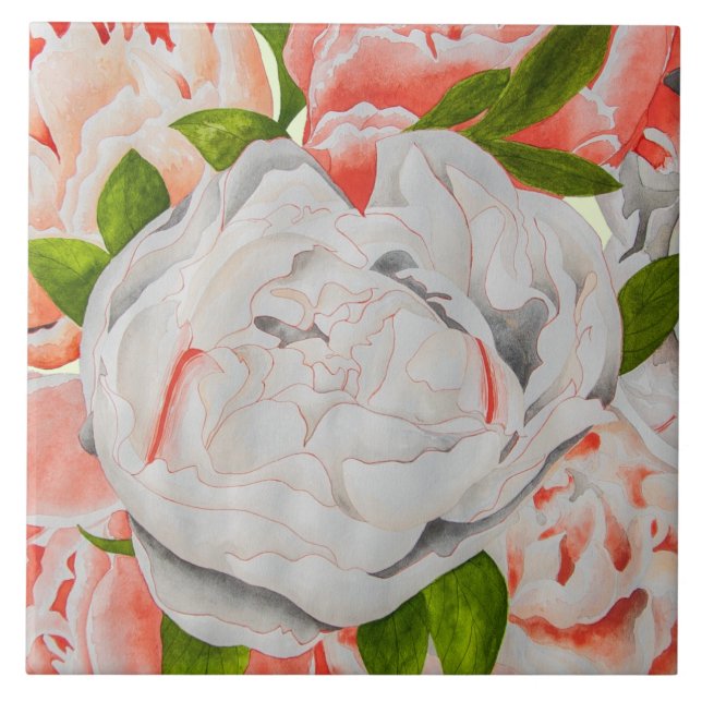 Assorted Peonies on a Ceramic Tile (E) (Front)
