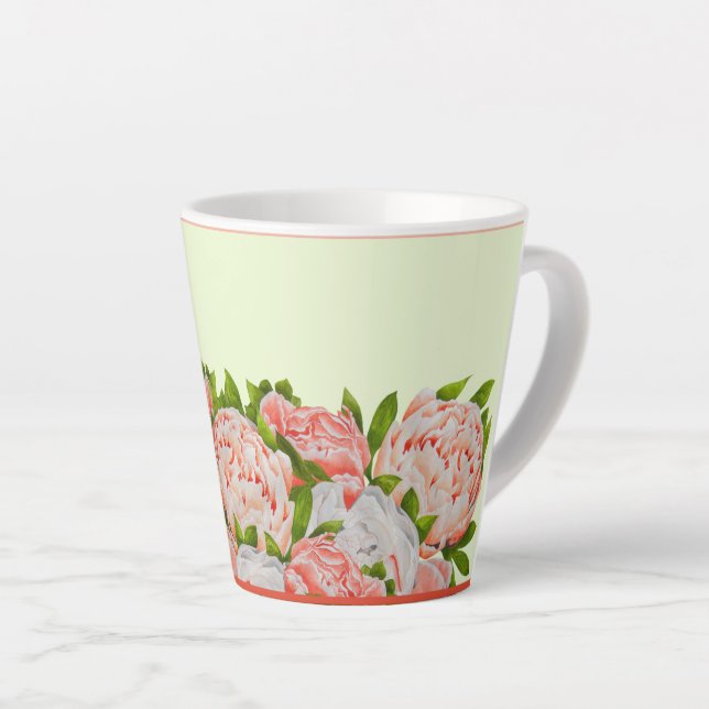 Assorted Peonies on a Small Latte Mug (Right Angle)