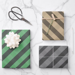 Assorted Plaid Green Brown Gray Wrapping Paper Sheets
