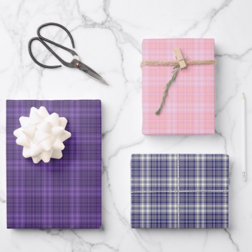 Assorted Plaid Pattern Wrapping Paper Sheets Set