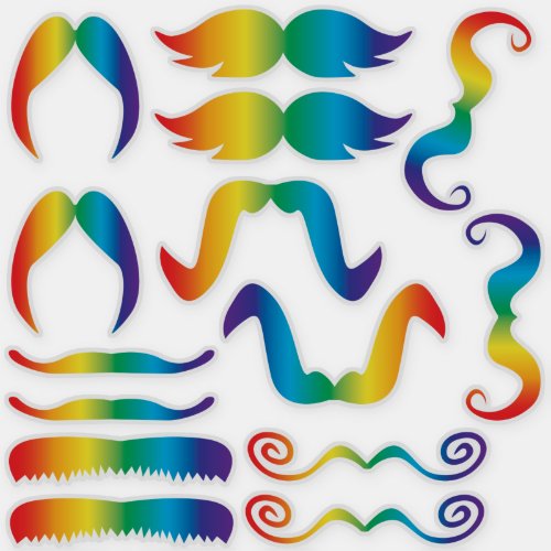 Assorted Rainbow Mustache Sticker