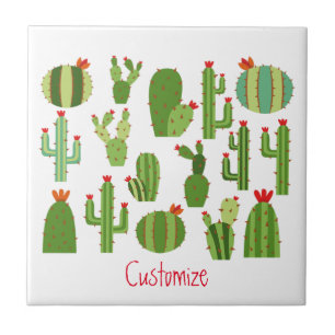Assorted Red-flowered Cactus Plants Thunder_Cove Ceramic Tile