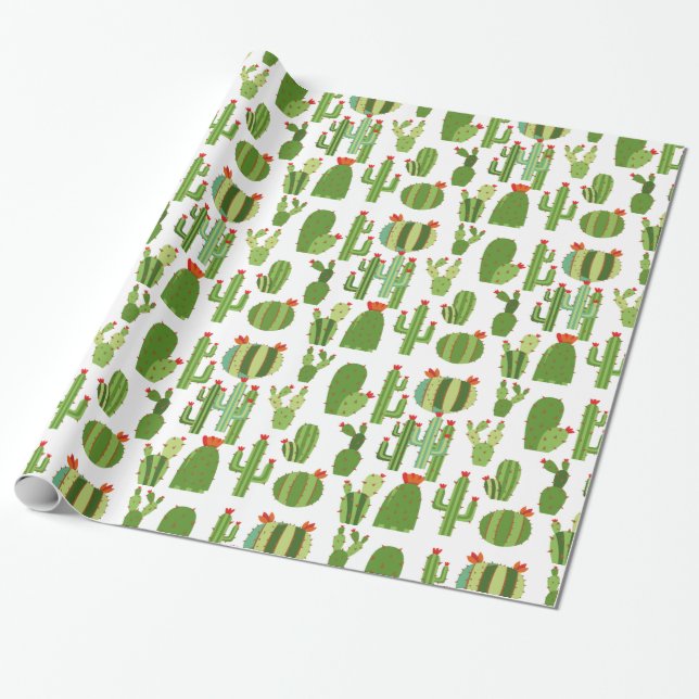 Assorted Red-flowered Cactus Plants Thunder_Cove Wrapping Paper (Unrolled)