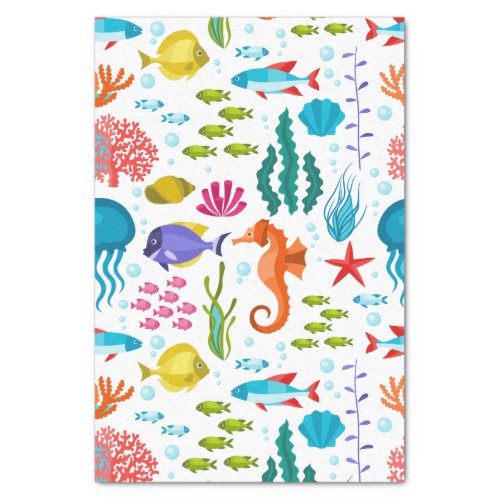 Assorted sea life  animals colorful illustration tissue paper