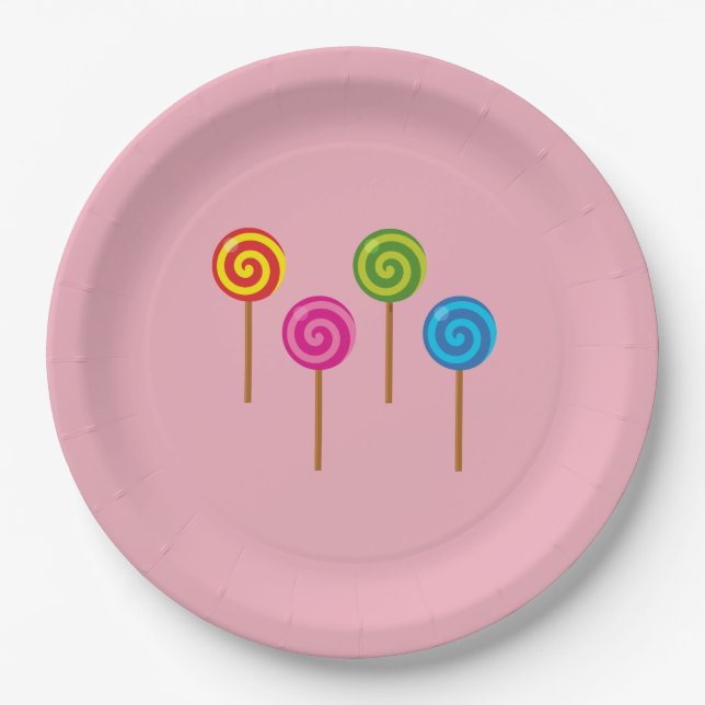 Assorted Spiral Colorful Lollipops Paper Plates (Front)