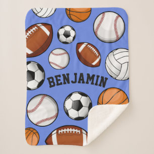 Assorted Sports Player Custom Name Baby Blue Sherpa Blanket
