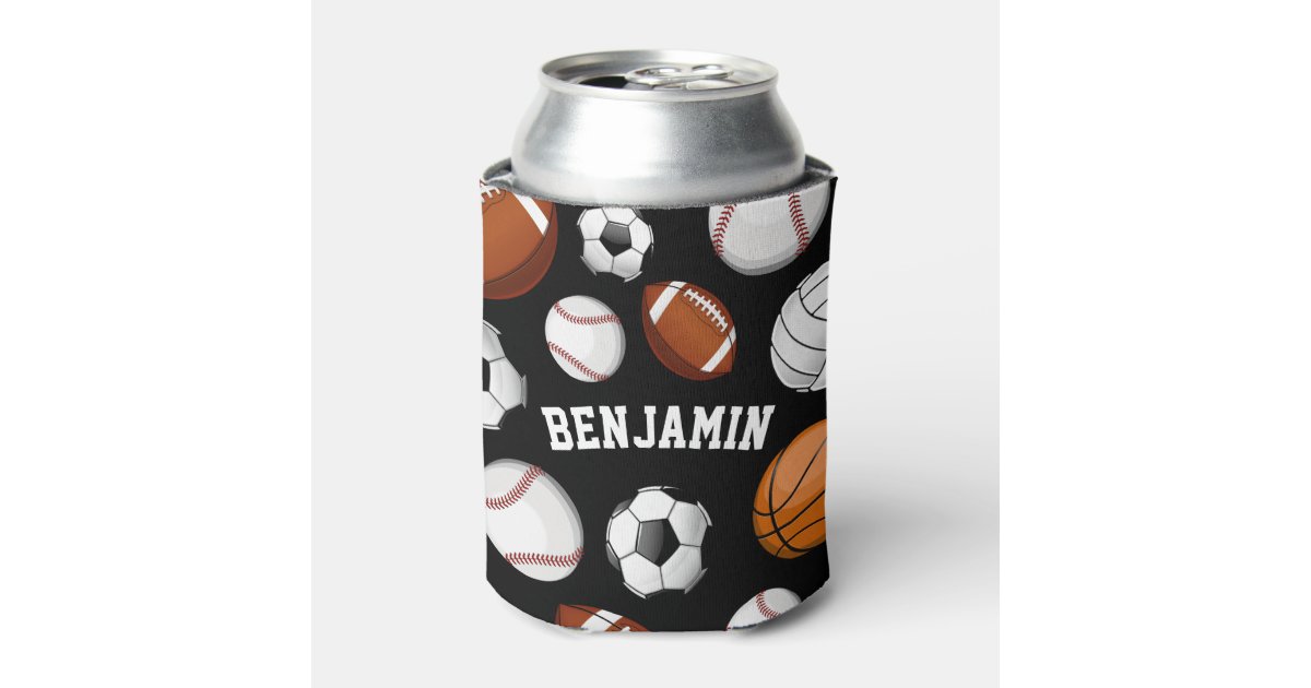 Assorted Sports Player Custom Name Black Can Cooler | Zazzle