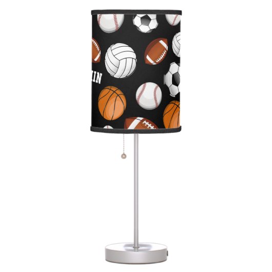 Assorted Sports Player Custom Name Black Table Lamp (Right)