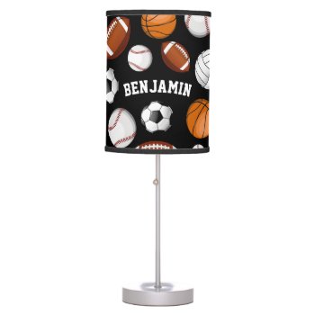 Assorted Sports Player Custom Name Black Table Lamp by HappyPlanetShop at Zazzle