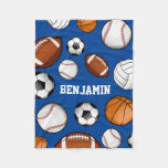 Assorted Sports Player Custom Name Blue Fleece Blanket at Zazzle
