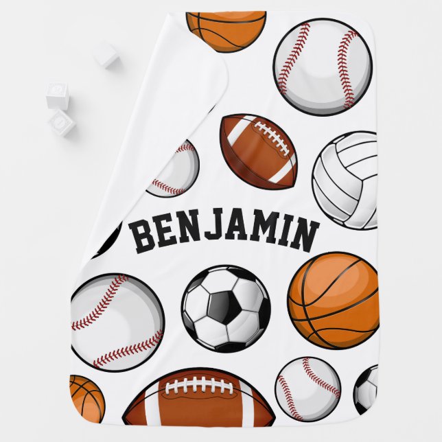 Assorted Sports Player Custom Name White Swaddle Blanket (In Situ)