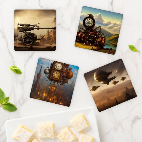Assorted Steampunk Scenes Coaster Set