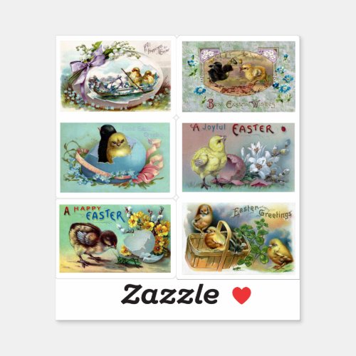 Assorted Vintage Easter Chicks and Eggs Sticker