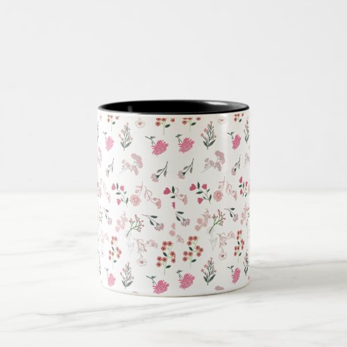Assortment of Delicate Spring Flowers in Pattern  Two_Tone Coffee Mug