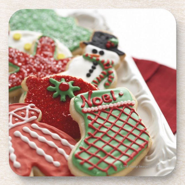 assortment of festive holiday cookies beverage coaster (Front)