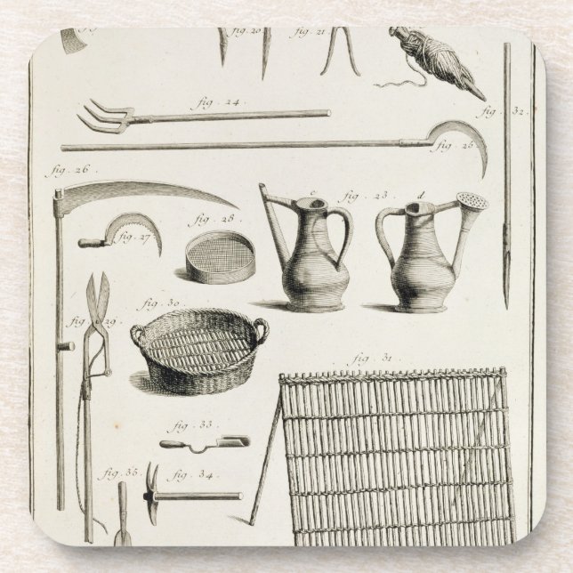 Assortment of gardening tools, from the 'Encyclope Beverage Coaster (Front)