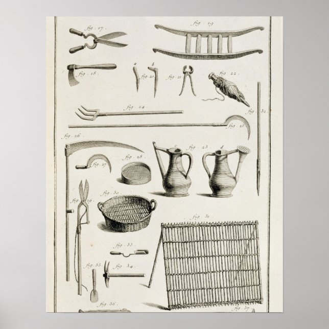Assortment of gardening tools, from the 'Encyclope Poster (Front)