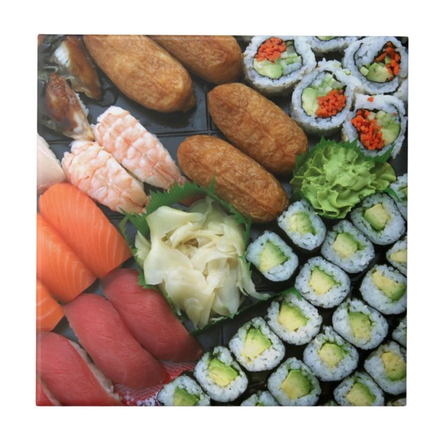 Assortment of Japanese sushi favorites Ceramic Tile (Front)